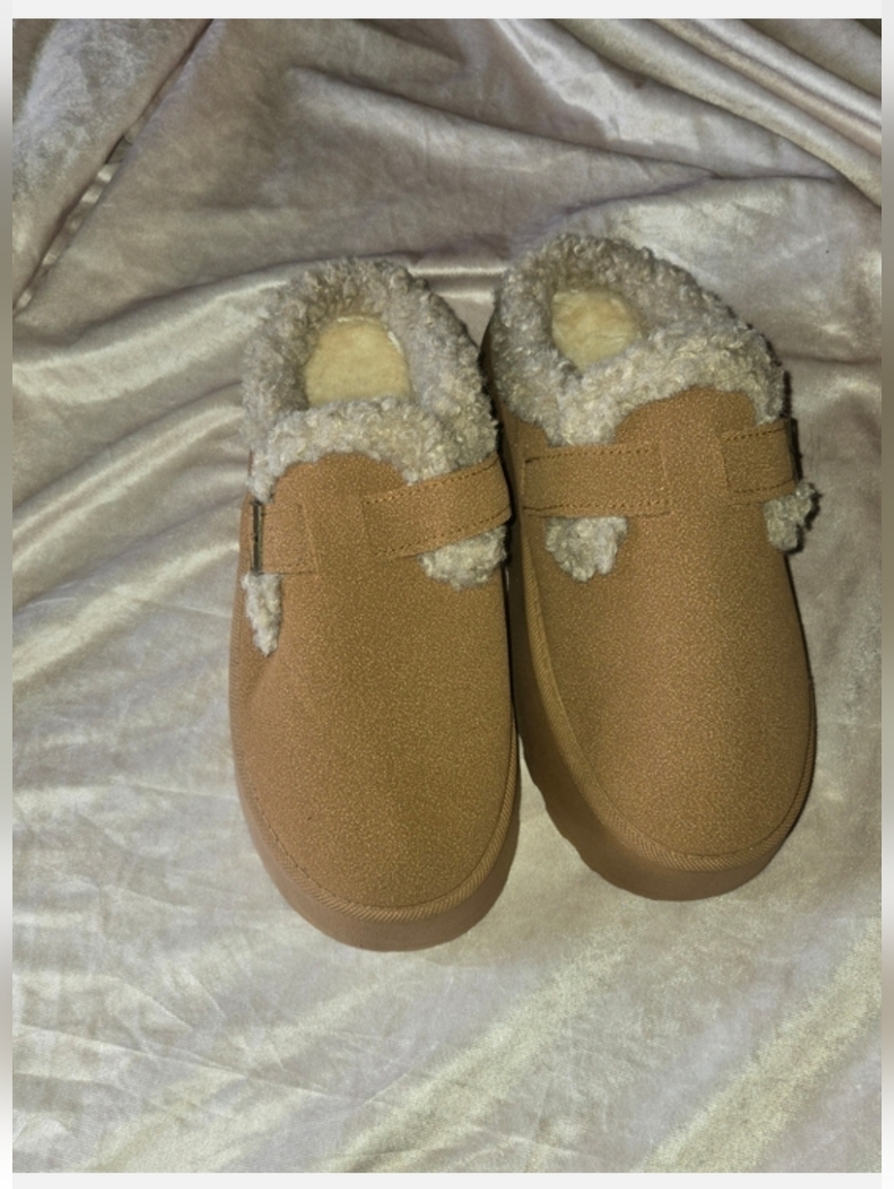 Cozy Faux-Shearling Slip-On Clogs in Camel